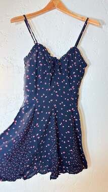 Wild Fable Black Strawberry Print Smocked Mini Dress Size M